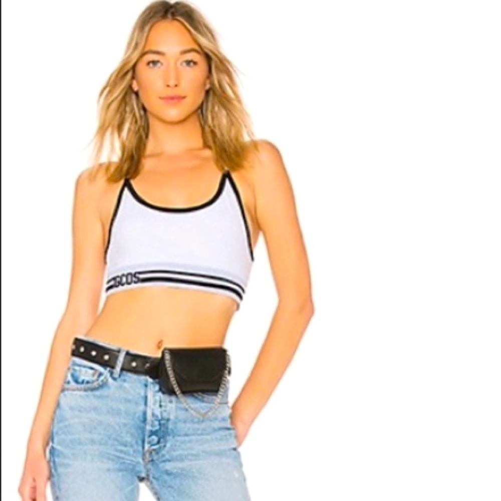 GCDS Logo Detail Cotton Cropped Sports Bra Tank Top In White